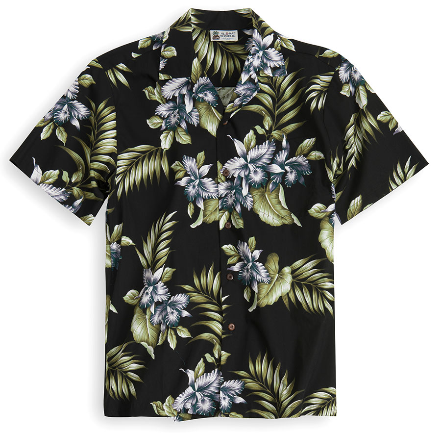 Premium Orchids Black - Hawaiian Shirt Shop UK