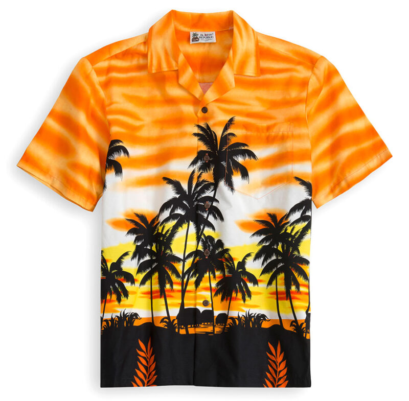 Aloha Republic Orange Skyscape 100% cotton, 100% genuine Hawaiian Shirt