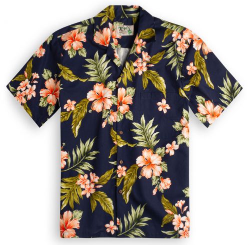 KY's Hibiscus Garden (navy blue) Hawaiian Shirts at The Hawaiian Shirt Shop, UK