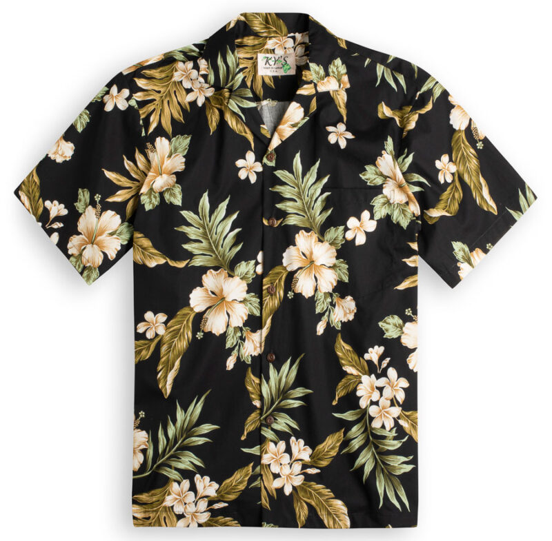 KY's Hibiscus Garden (black) Hawaiian Shirts at The Hawaiian Shirt Shop, UK