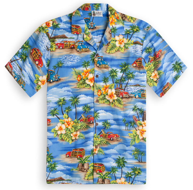 Aloha Republic Classic Woody (blue) Hawaiian Shirts at The Hawaiian Shirt Shop, UK