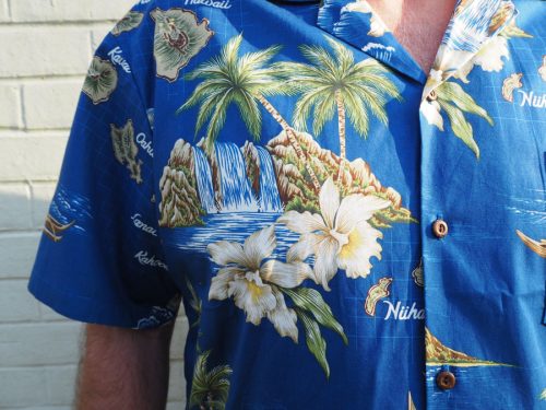 Island Outrigger (Blue) Hawaiian Shirts at The Hawaiian Shirt Shop, UK