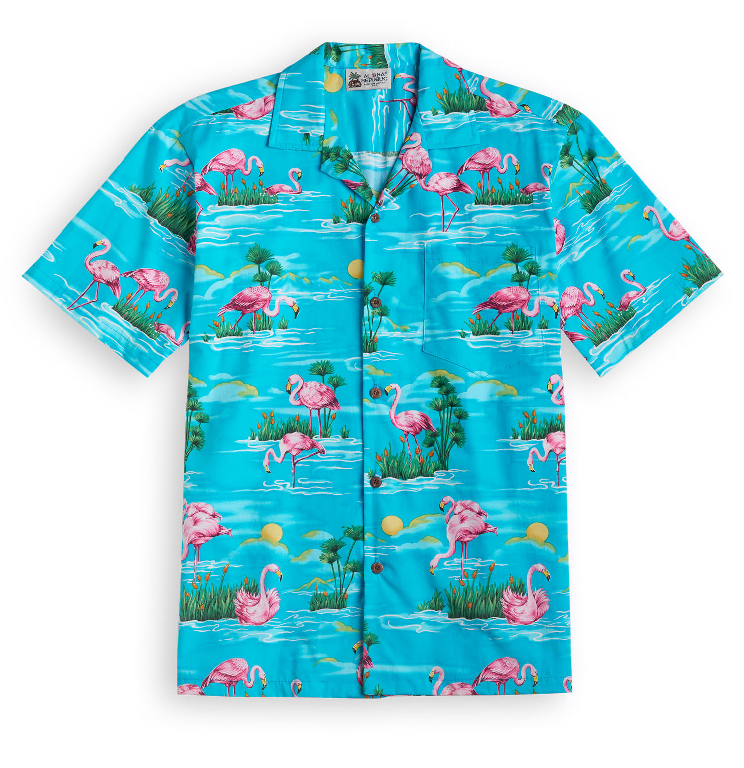Moonlit Flamingos Aqua - Hawaiian Shirt Shop UK