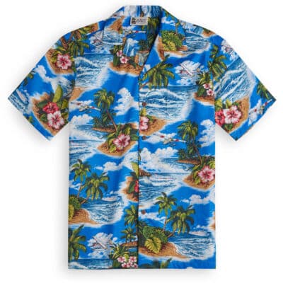 Aloha Republic Destination Hawaii Blue Hawaiian Shirts at The Hawaiian Shirt Shop, UK