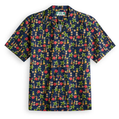 Two Palms Hula Gal navy Hawaiian Shirt
