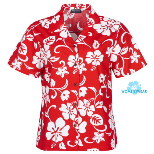 RJC Puanani Kapiolani Park, red Hawaiian shirt for women