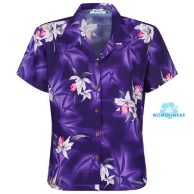 Two Palms Midnight Orchid Hawaiian shirt for women