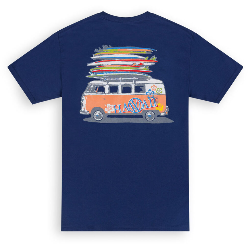 VW Bus (blue) T-shirt with back print - Hawaiian Shirt Shop UK