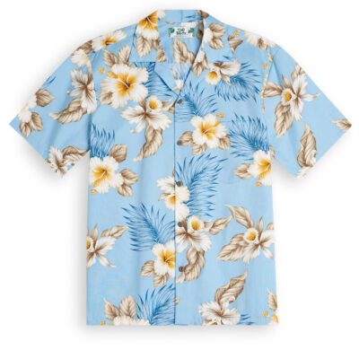 Two Palms Hibiscus Trends Sky Blue Hawaiian Shirt, Hawaiian Shirt Shop UK