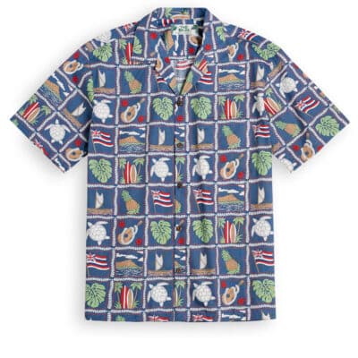 Two Palms Flag Denim Hawaiian Shirt, Hawaiian Shirt Shop UK