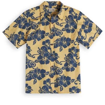Royal Hawaiian Creations Paradise Bay Hot Hibiscus in yellow, Hawaiian Shirt Shop UK