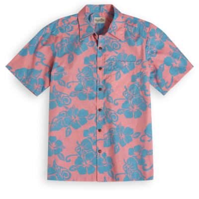 Royal Hawaiian Creations Paradise Bay Hot Hibiscus in coral, Hawaiian Shirt Shop UK