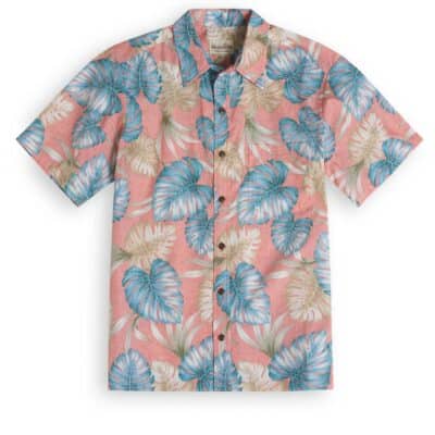 Royal Hawaiian Creations Paradise Bay Monstera Magic in coral, Hawaiian Shirt Shop UK