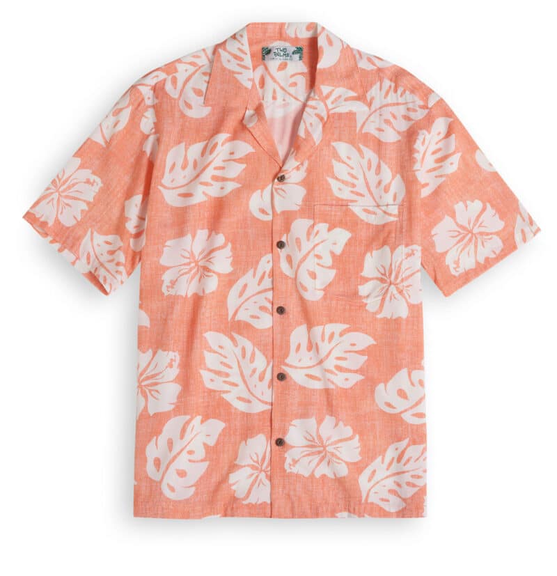 Two Palms Waikane Hawaiian Shirt in coral, Hawaiian Shirt Shop UK