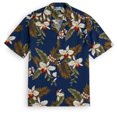 Two Palms Hawaiian Orchid Hawaiian Shirt in navy, Hawaiian Shirt Shop UK