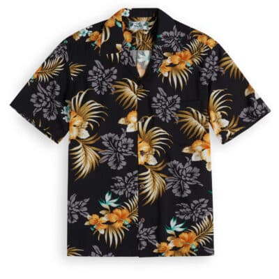 Two Palms Fern Hibiscus Hawaiian Shirt in black, Hawaiian Shirt Shop UK
