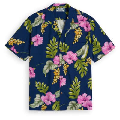 Two Palms Monstera Hawaiian Shirt in navy, Hawaiian Shirt Shop UK