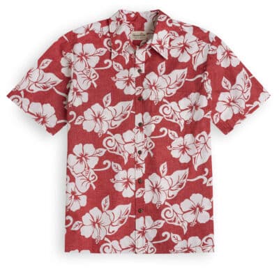 Royal Hawaiian Creations Paradise Bay Hot Hibiscus in red, Hawaiian Shirt Shop UK