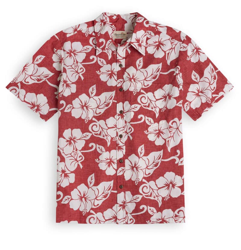 Royal Hawaiian Creations Paradise Bay Hot Hibiscus in red, Hawaiian Shirt Shop UK