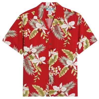 Two Palms Hawaiian Orchid Red Hawaiian shirt, Hawaiian Shirt Shop UK